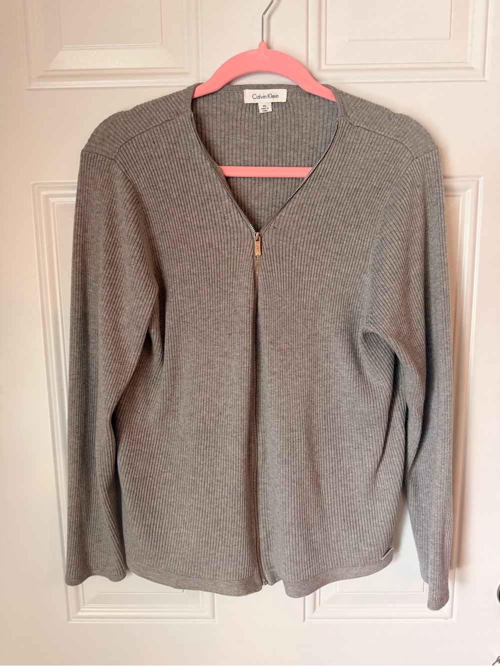 Calvin Klein Gray Ribbed Zip-Front Cardigan